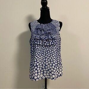 Trina Turk Sleeveless Ruffled Blouse Blue & White Polka Dots Size Large